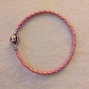 Pandora Sterling Silver Clasp Pink Braided Leather Bracelet